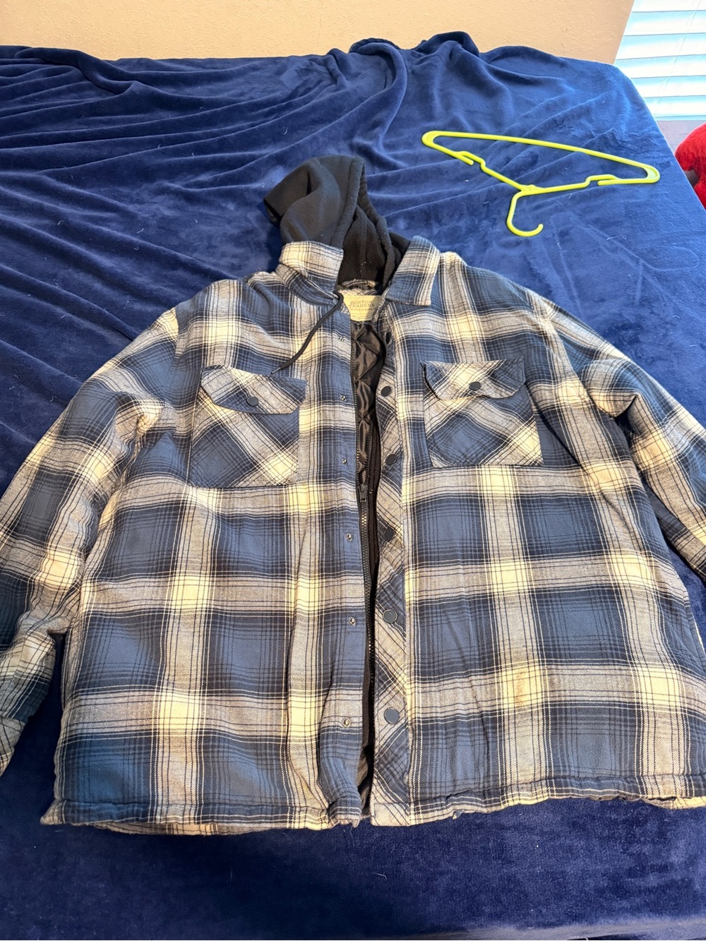 Boston Traders Blue and White Plaid Hooded Flannel Jacket